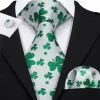 Barry. Wang White Green Clover Silk Tie Handkerchief Cufflinks Set sold by Barrywang