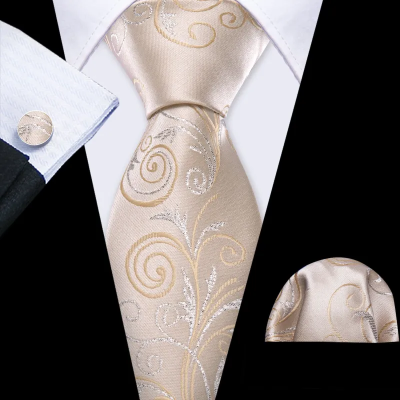 Barry Wang Seashell Print Flower Silk Tie Handkerchief Cufflinks Set sold by Barrywang