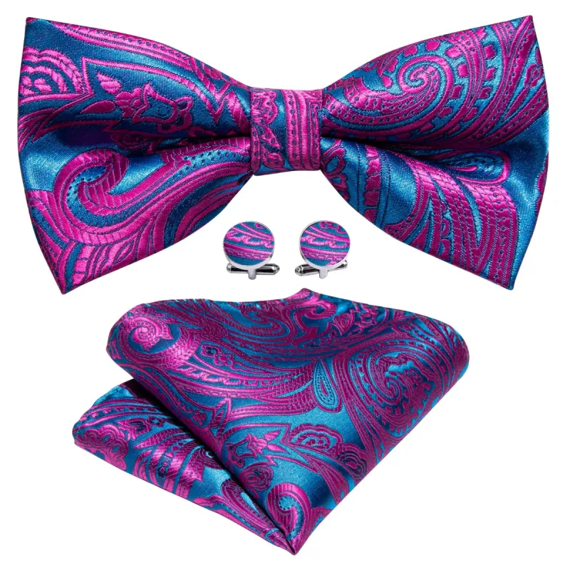 Barry. Wang Purple RoyalBlue Paisley Pre-tied Bow Tie Hanky Cufflinks Set sold by Barrywang