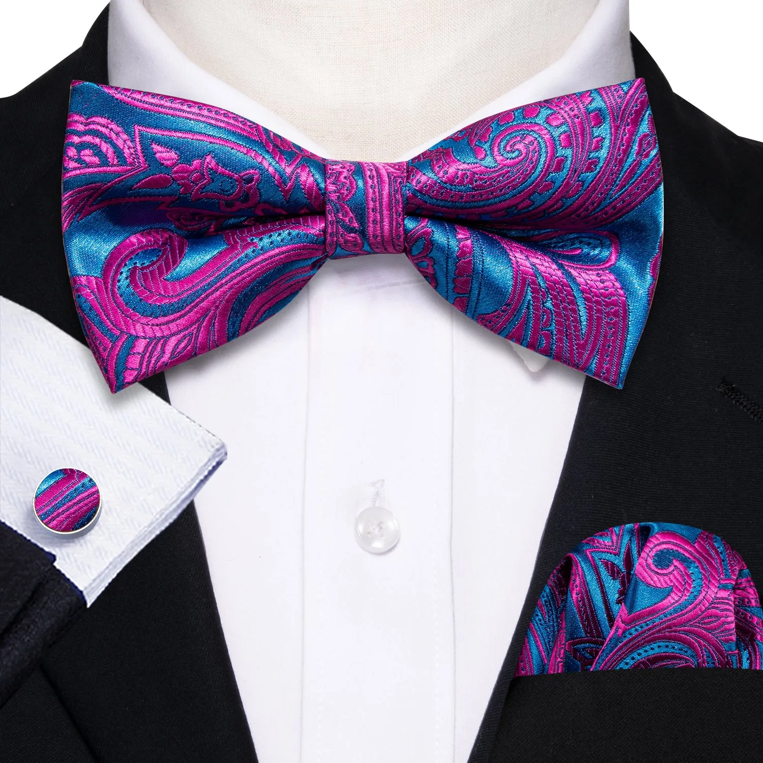 Barry. Wang Purple RoyalBlue Paisley Pre-tied Bow Tie Hanky Cufflinks Set sold by Barrywang product image thumbnail 2