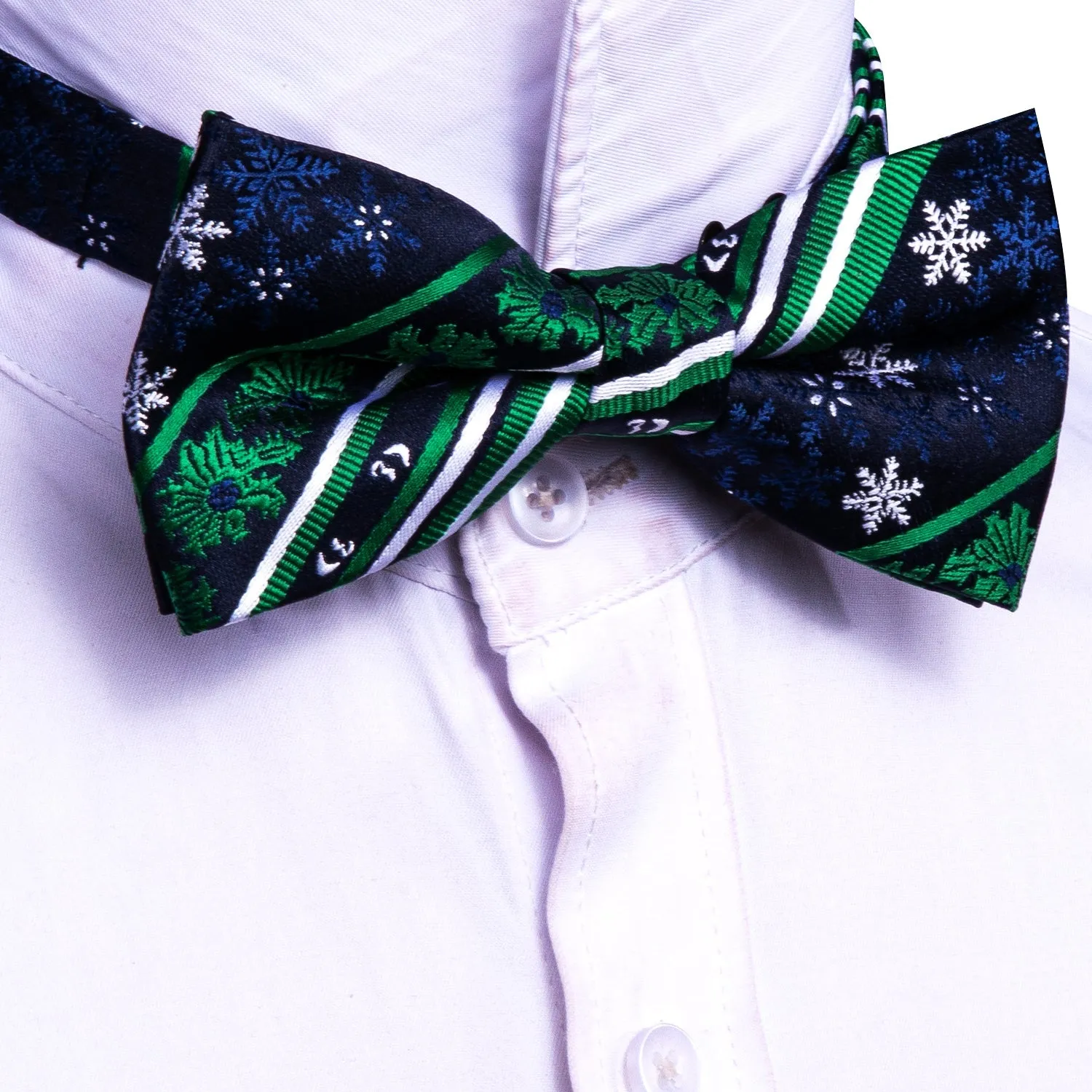 Barry Wang Christmas Blue Green Snowflake Silk Bow Tie Hanky Cufflinks Set sold by Barrywang product image thumbnail 5