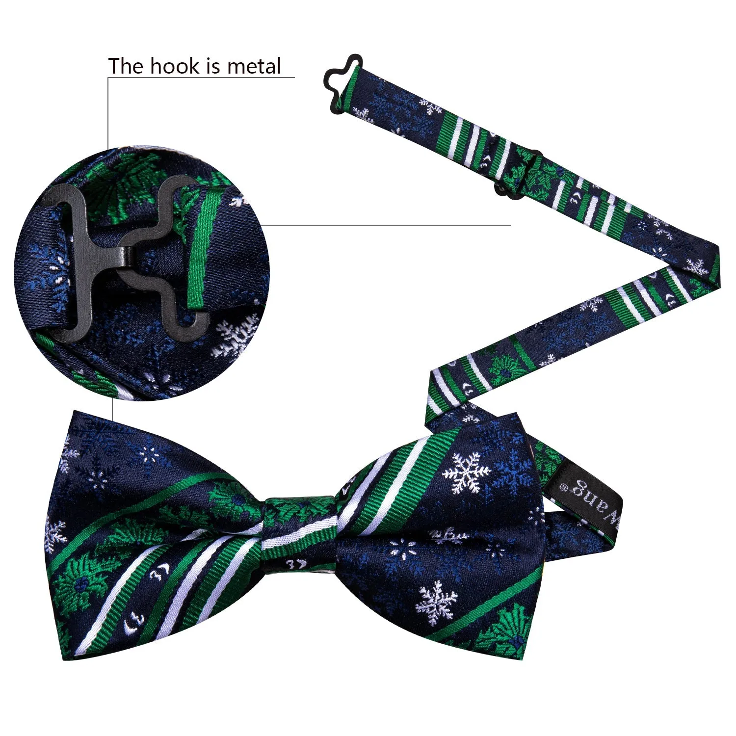 Barry Wang Christmas Blue Green Snowflake Silk Bow Tie Hanky Cufflinks Set sold by Barrywang product image thumbnail 2