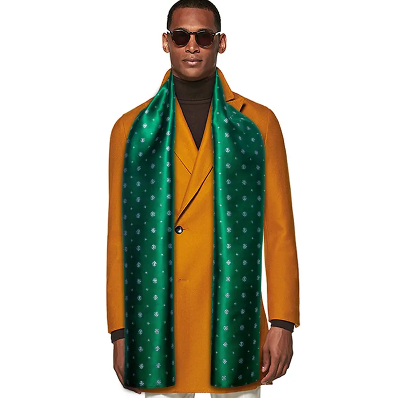 Barry Wang Silk scarf Christmas Luxury Green White Snowflake Scarf sold by Barrywang