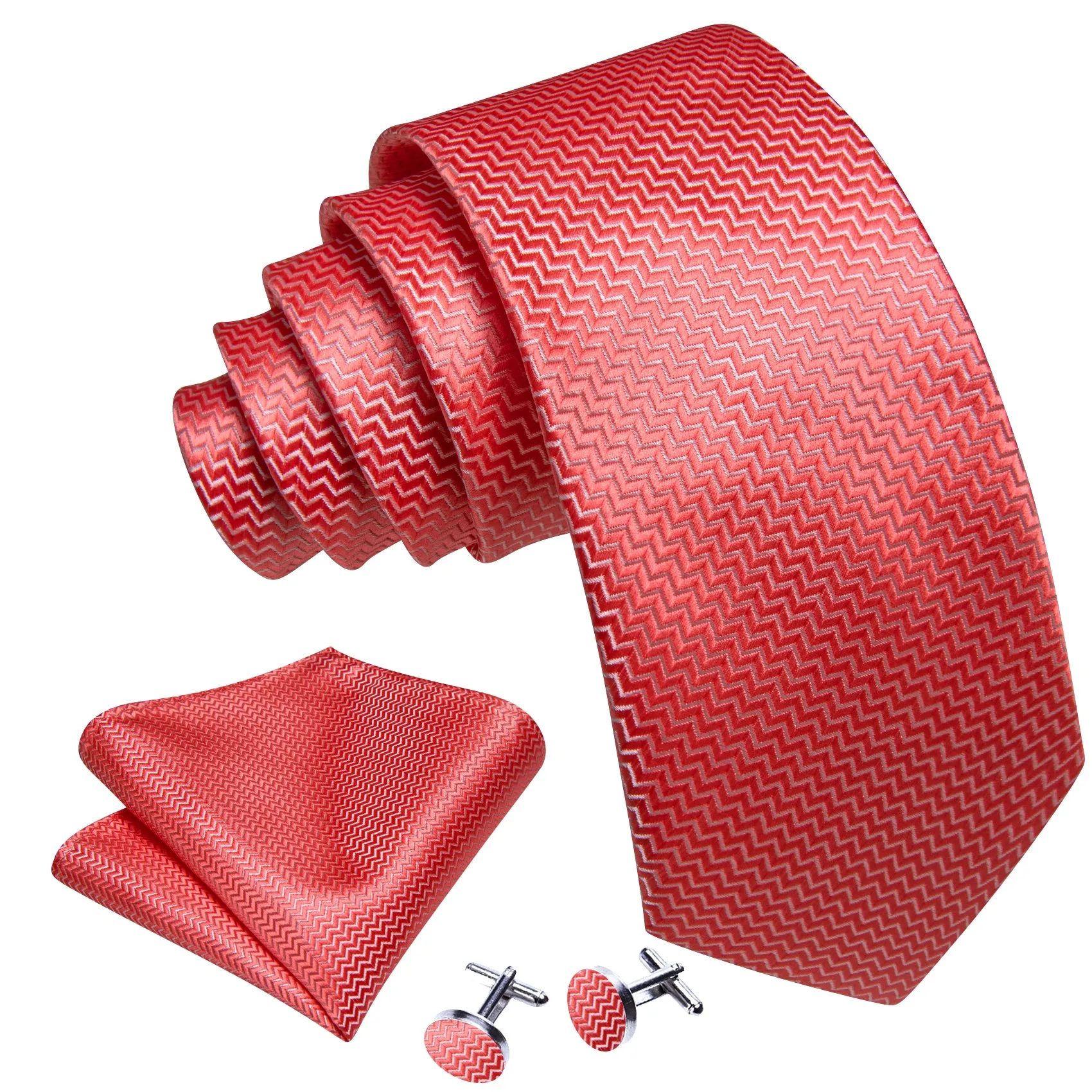 Barry Wang Sunset Orange Silk 63" Extra Long Tie Hanky Cufflinks Set sold by Barrywang product image thumbnail 5