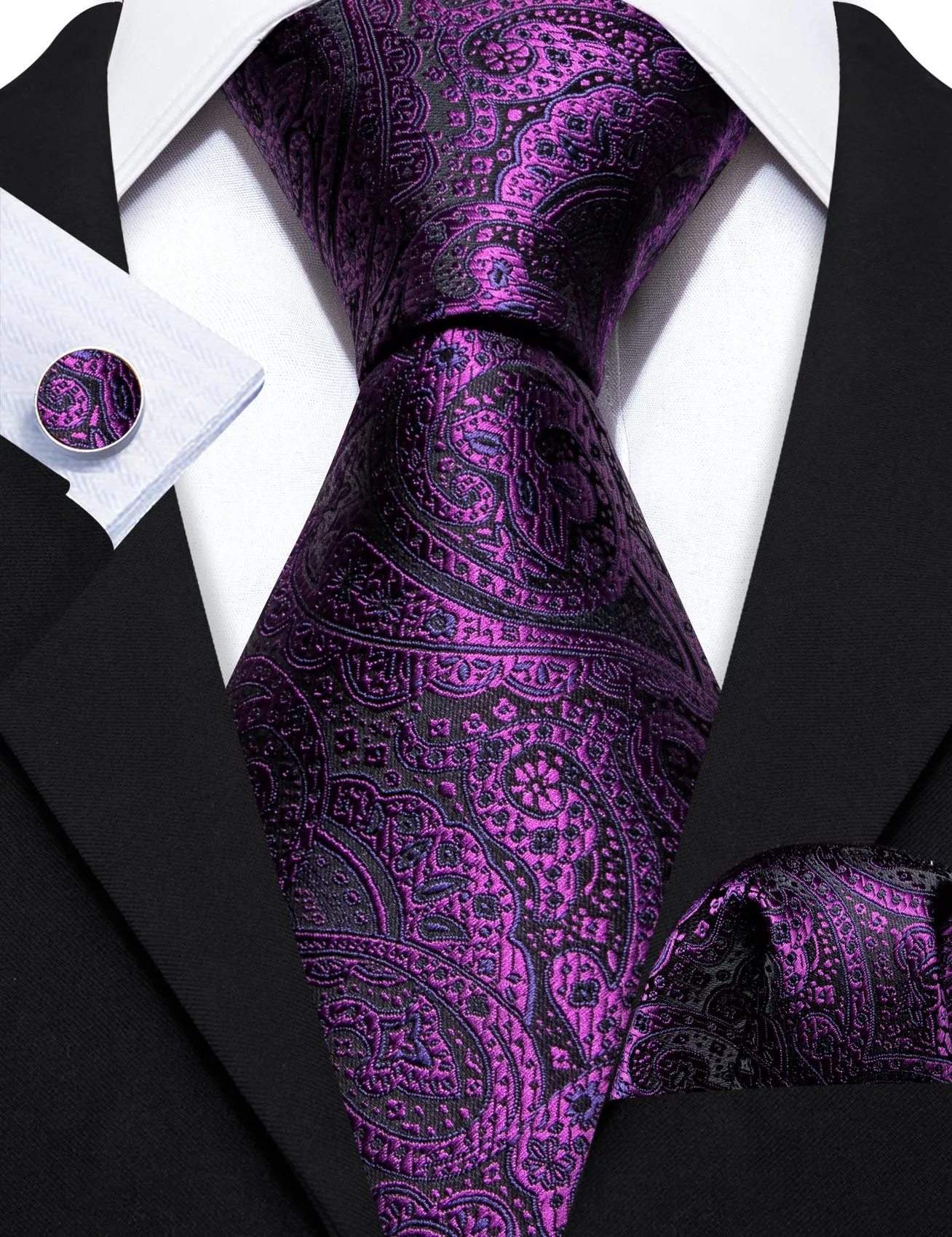 Barry. Wang Classy Purple Paisley Silk Tie Pocket Square Cufflinks Set sold by Barrywang product image thumbnail 4
