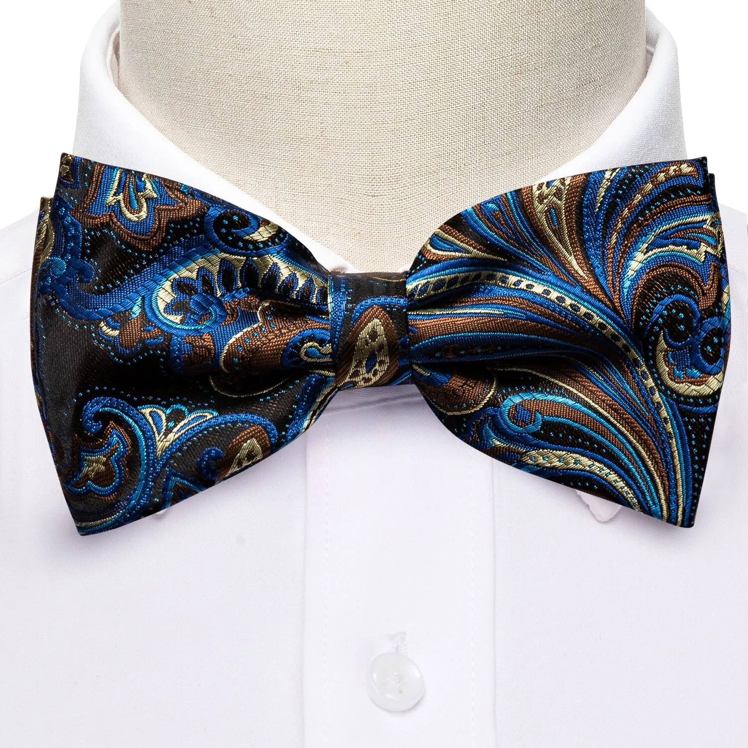 Barry. Wang Blue Brown Paisley Pre-tied Bow Tie Hanky Cufflinks Set sold by Barrywang product image thumbnail 3