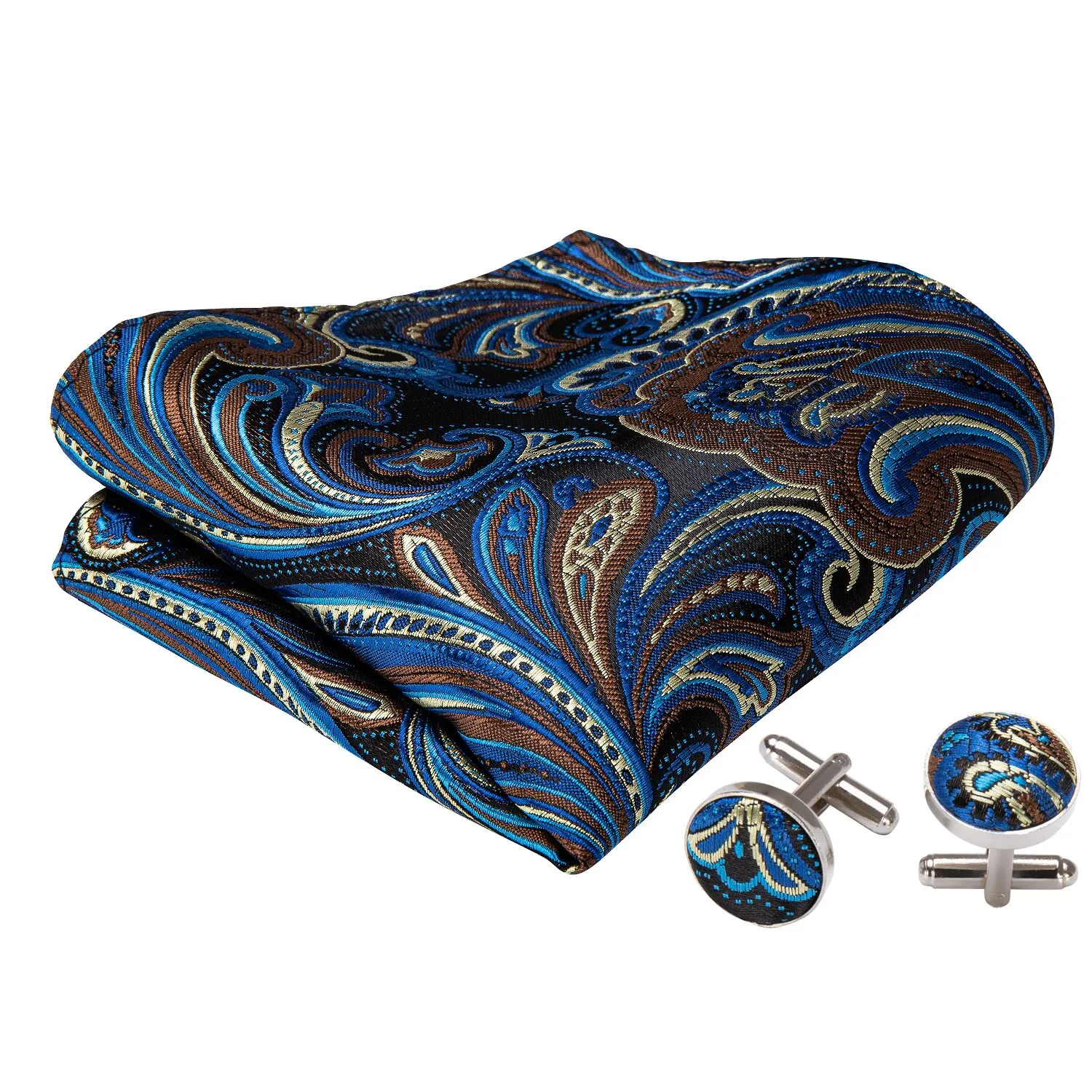 Barry. Wang Blue Brown Paisley Pre-tied Bow Tie Hanky Cufflinks Set sold by Barrywang product image thumbnail 5
