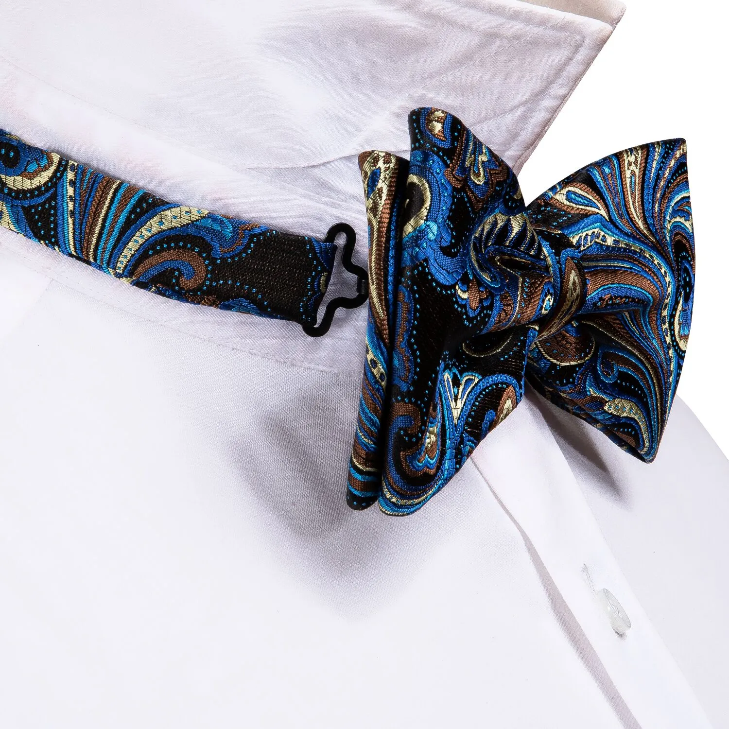 Barry. Wang Blue Brown Paisley Pre-tied Bow Tie Hanky Cufflinks Set sold by Barrywang product image thumbnail 2