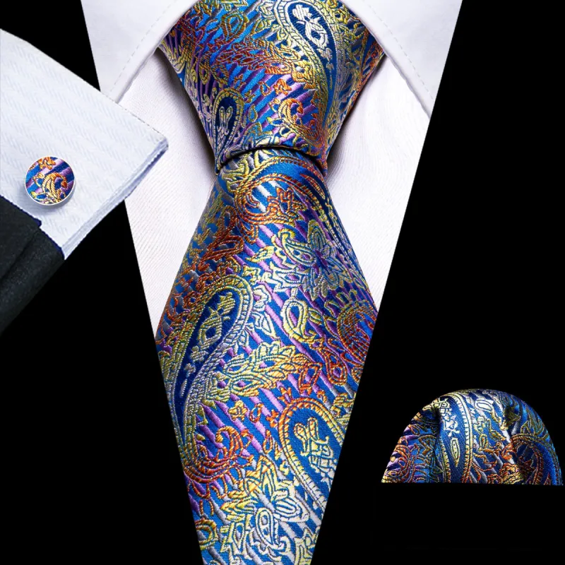 Barry Wang Beautiful Colorful Paisley Tie Pocket Square Cufflinks Set sold by Barrywang