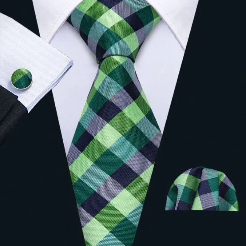 Barry Wang Green Tie Mint Silk Men's Tie Pocket Square Cufflinks Set sold by Barrywang