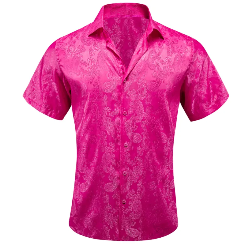Barry Wang Short Sleeve Shirt Jacquard Paisley Deep Pink Shirt sold by Barrywang