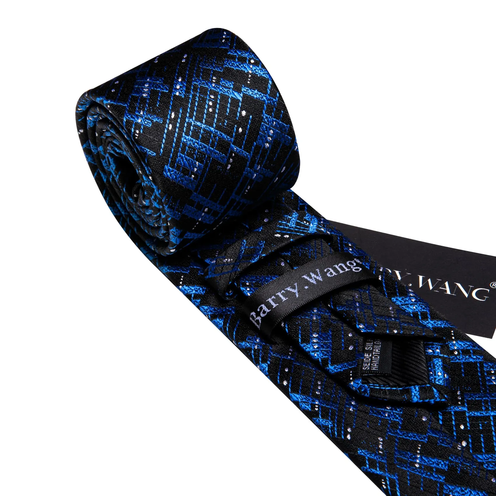 Barry Wang Black Blue Novelty Tie Men's Neckties Hanky Cufflinks Set sold by Barrywang product image thumbnail 4
