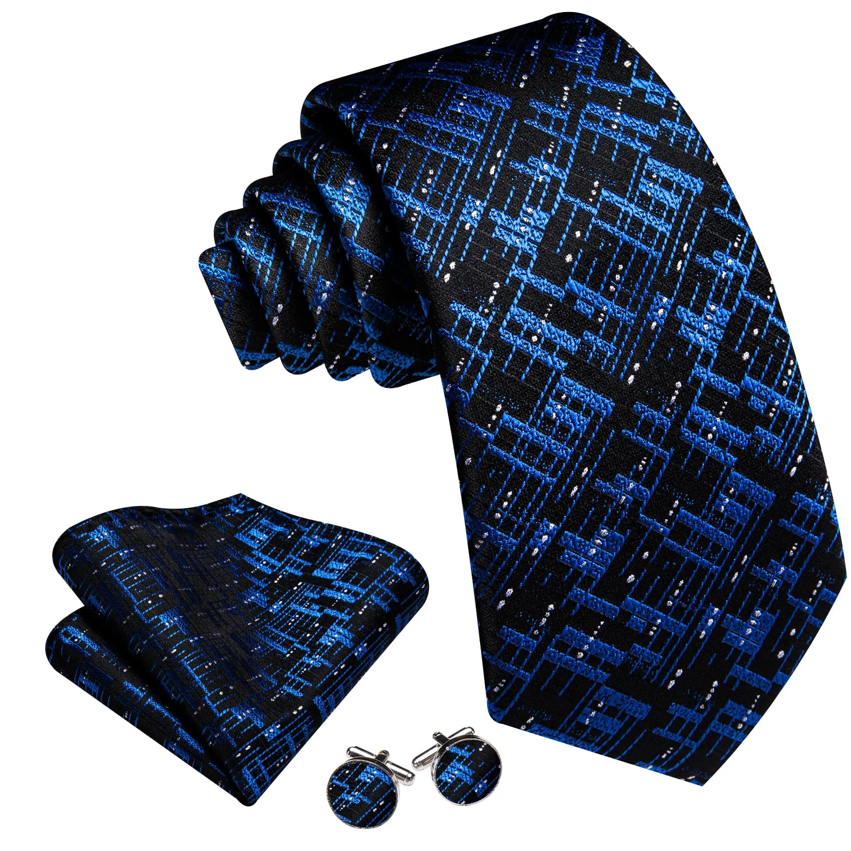 Barry Wang Black Blue Novelty Tie Men's Neckties Hanky Cufflinks Set sold by Barrywang product image thumbnail 2