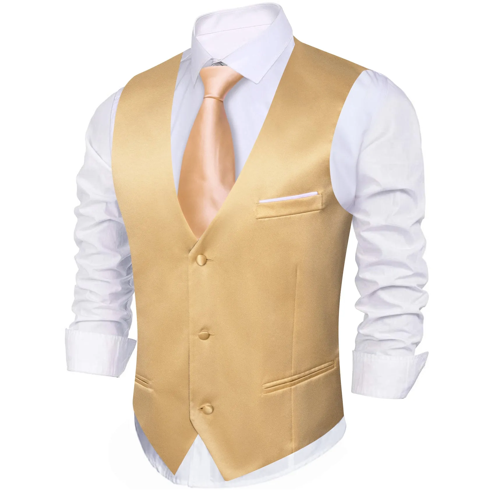 Fashionable Gold Solid Silk Waistcoat Vest for Business sold by Barrywang product image thumbnail 3