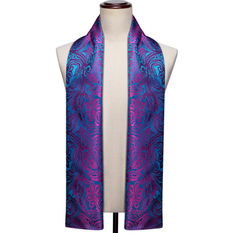 Barry Wang Blue Purple Floral Silk Pattern Scarf sold by Barrywang