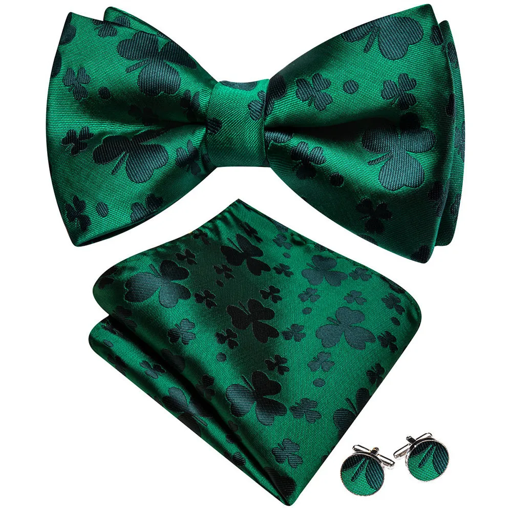 Barry. Wang Green Clover Silk Pre-Tied Men's Bow Tie Hanky Cufflinks Set sold by Barrywang