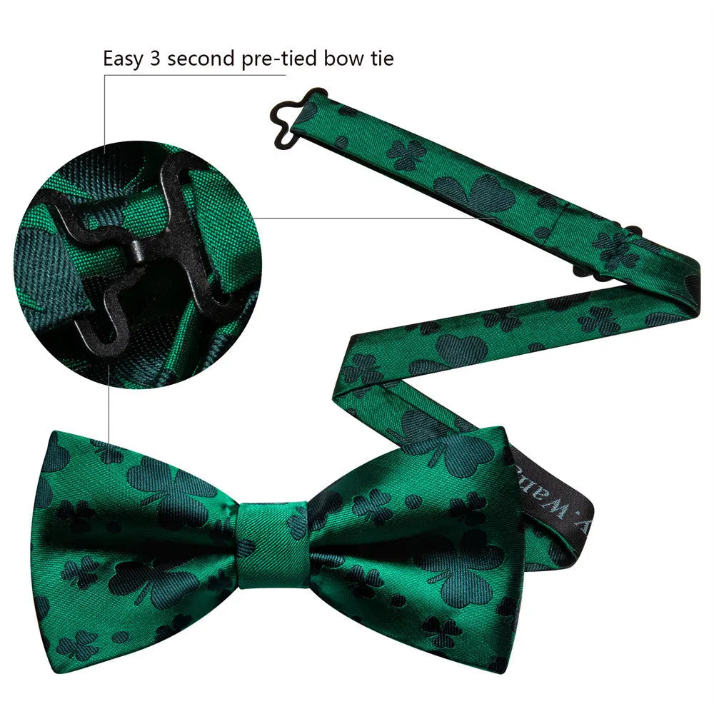 Barry. Wang Green Clover Silk Pre-Tied Men's Bow Tie Hanky Cufflinks Set sold by Barrywang product image thumbnail 4
