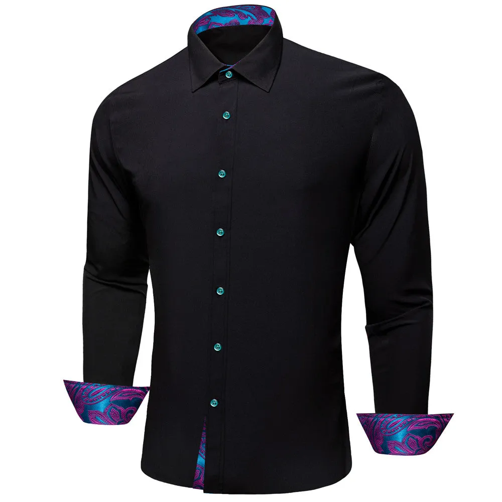 Barry. Wang Black Blue Patchwork Long Sleeve Button Down Dress Shirt sold by Barrywang product image thumbnail 2