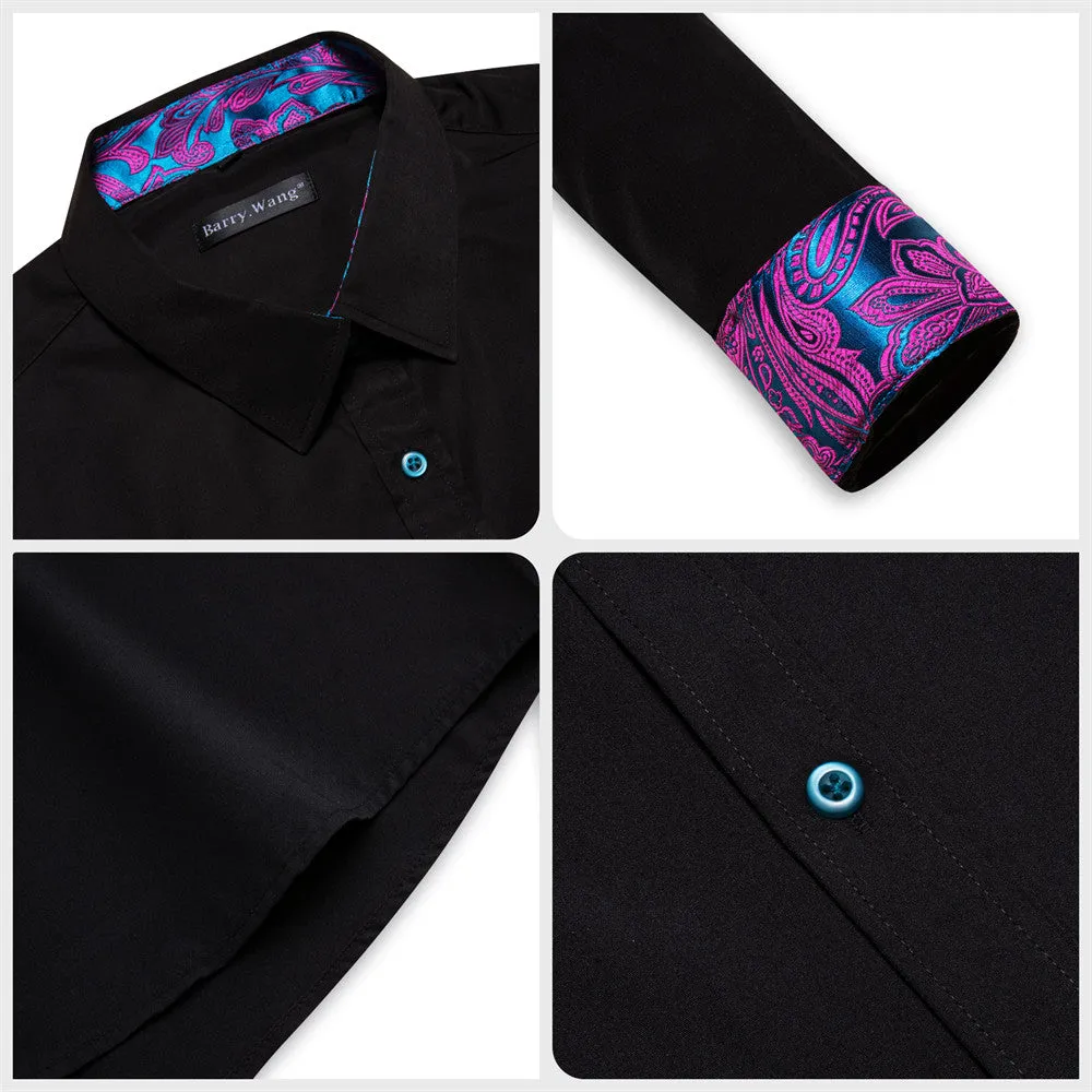 Barry. Wang Black Blue Patchwork Long Sleeve Button Down Dress Shirt sold by Barrywang product image thumbnail 5