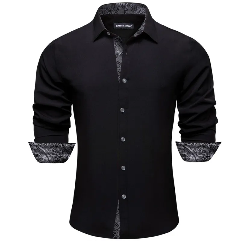 Barry Wang Black Grey Patchwork Long Sleeve Button Down Dress Shirt sold by Barrywang