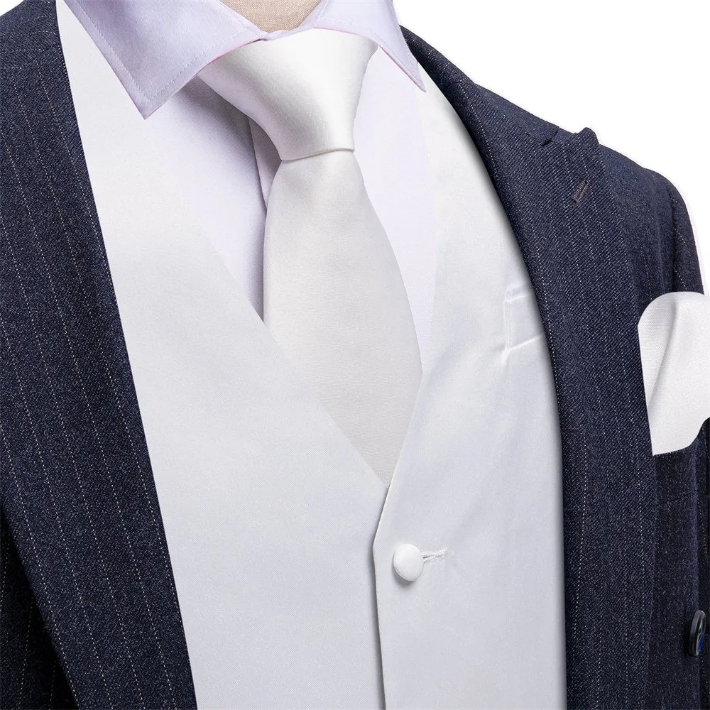 Barry Wang 5pcs Mens Waistcoat Set Platinum White Solid Vest Tie Set sold by Barrywang product image thumbnail 2
