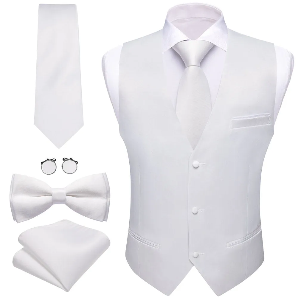 Barry Wang 5pcs Mens Waistcoat Set Platinum White Solid Vest Tie Set sold by Barrywang