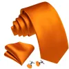 Barry Wang Orange Necktie Solid Silk Tie Pocket Square Cufflinks Set sold by Barrywang