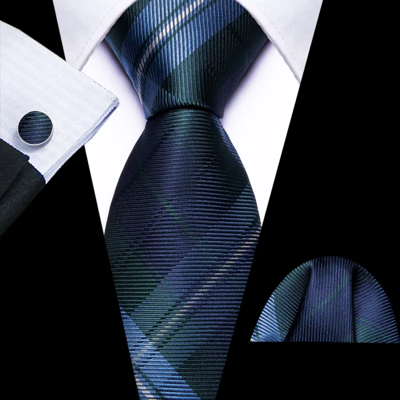 Barry Wang Plaid Tie Blue Green Mens Dress Work Tie Pocket Square Cufflinks Set sold by Barrywang