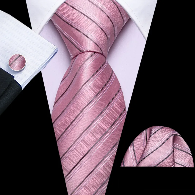 Barry. Wang Striped Tie Puce Pink Mens Business Work Tie Pocket Square Cufflinks Set sold by Barrywang