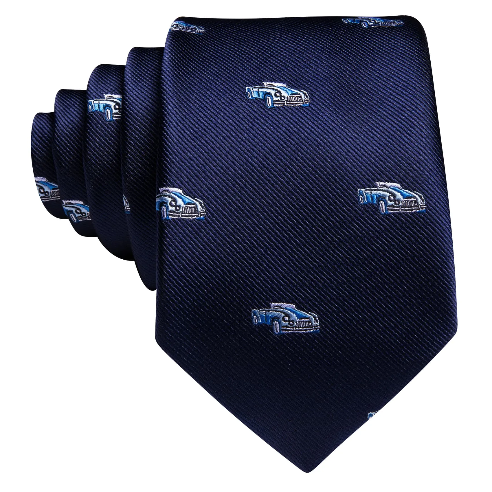 Barry Wang Dark Blue Necktie Blue Car Novelty Pattern Mens Tie Set sold by Barrywang product image thumbnail 3