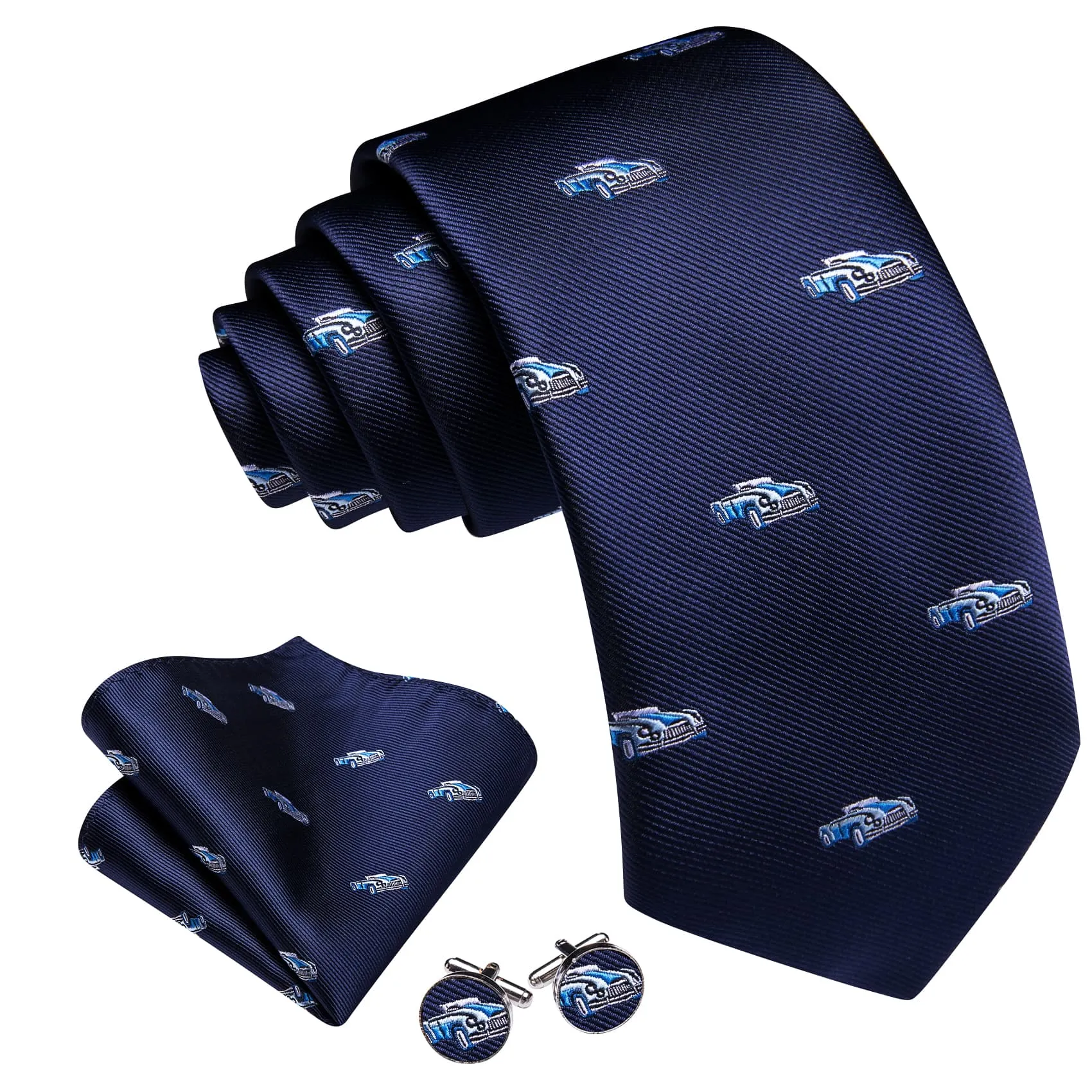 Barry Wang Dark Blue Necktie Blue Car Novelty Pattern Mens Tie Set sold by Barrywang product image thumbnail 2