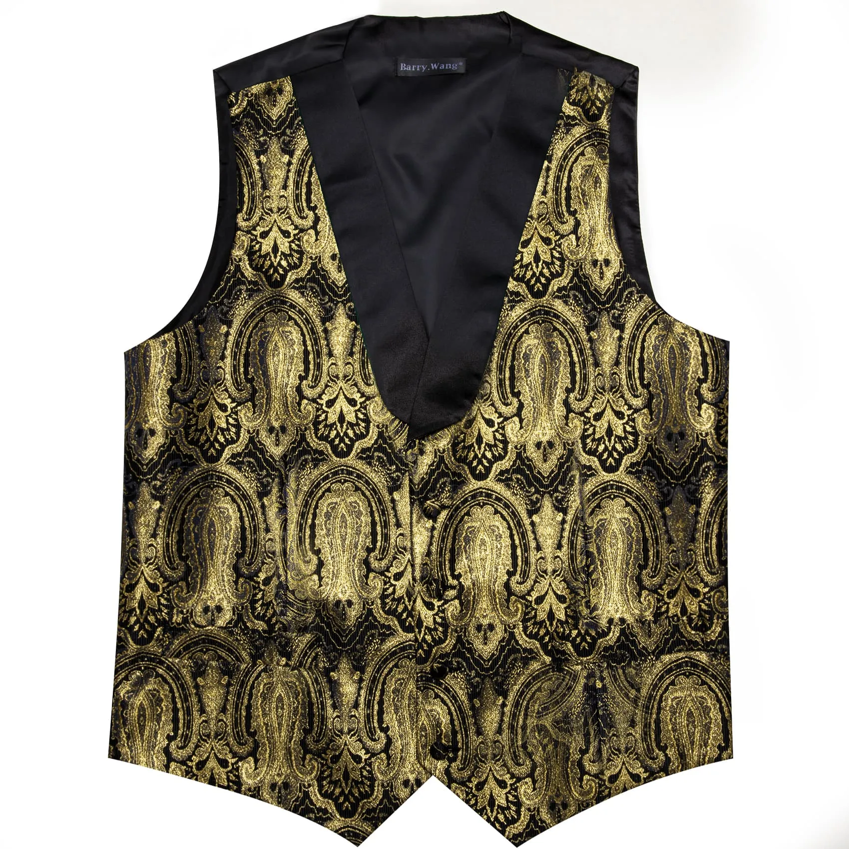 Barry. Wang Mens Vest Black Gold Floral Shawl Lapel Silk Waistcoat Tie Set sold by Barrywang product image thumbnail 4