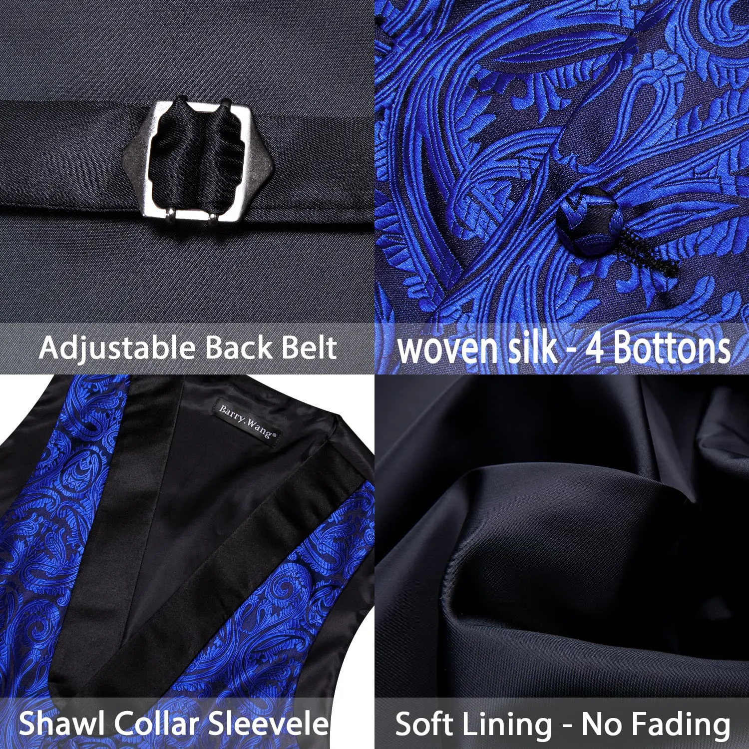 Barry. Wang Mens Vest Navy Blue Paisley Black Shawl Lapel Silk Waistcoat Tie Set sold by Barrywang product image thumbnail 5