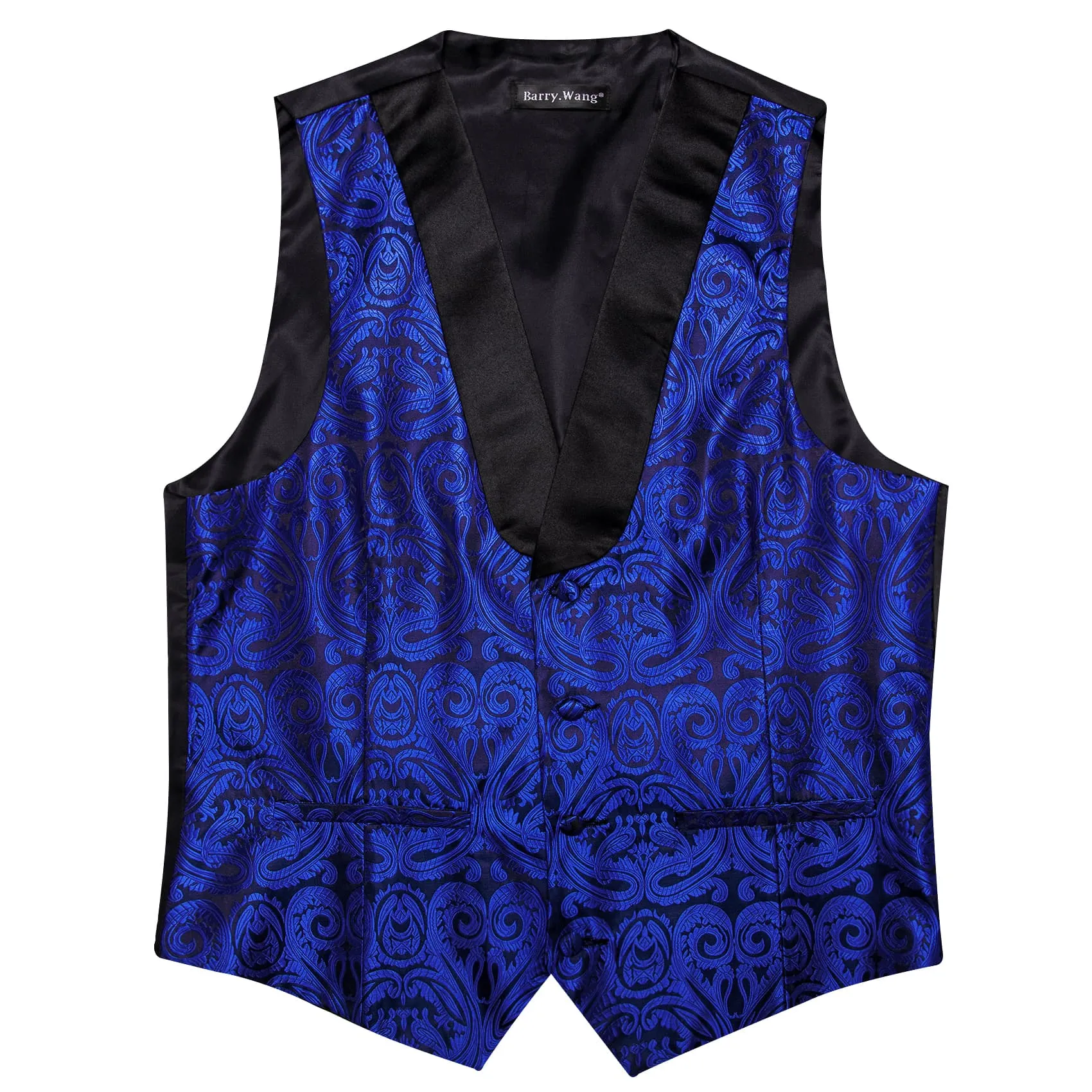 Barry. Wang Mens Vest Navy Blue Paisley Black Shawl Lapel Silk Waistcoat Tie Set sold by Barrywang product image thumbnail 4