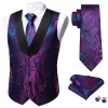 Barry. Wang Mens Vest Blue Purple Paisley Black Shawl Lapel Silk Waistcoat Tie Set sold by Barrywang