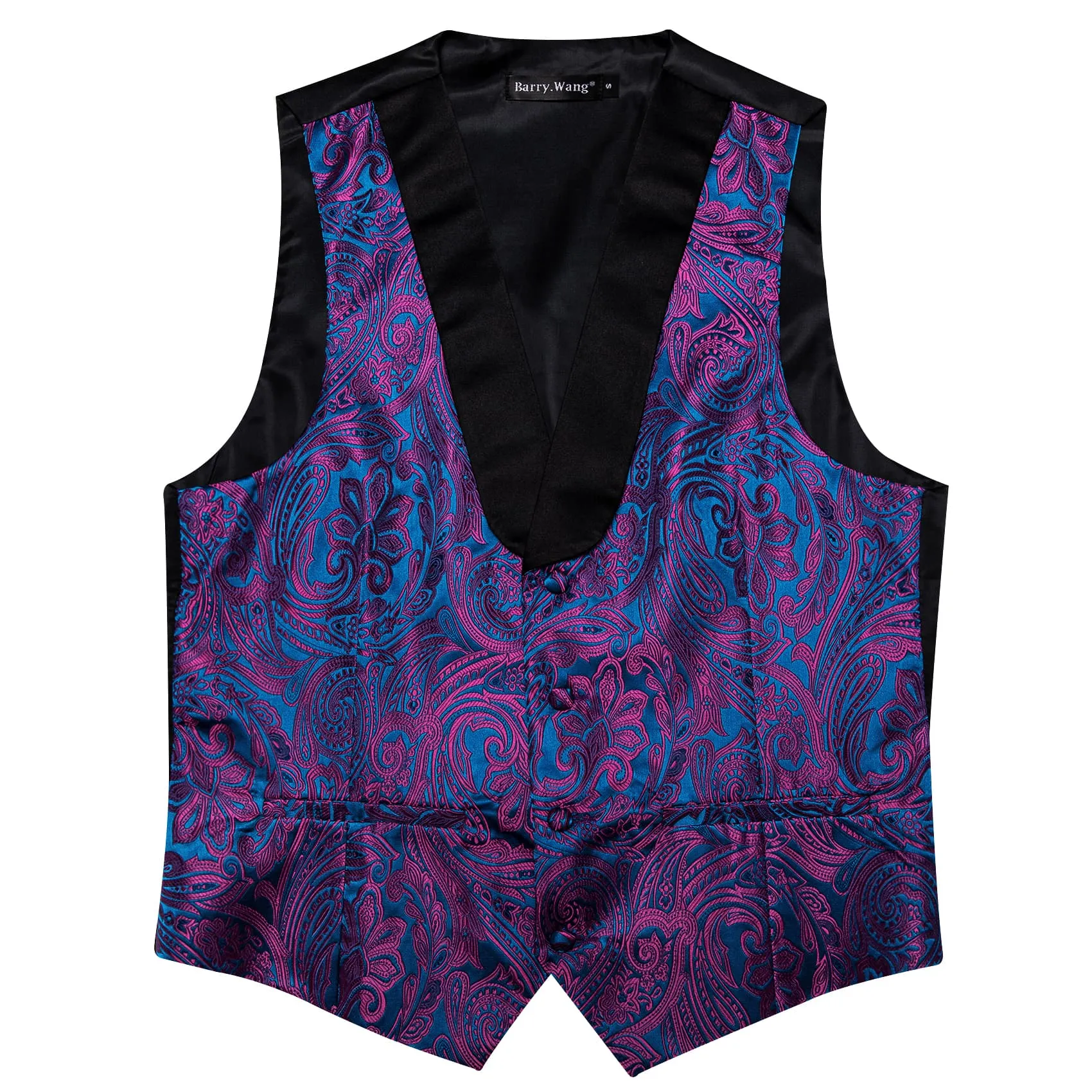Barry. Wang Mens Vest Blue Purple Paisley Black Shawl Lapel Silk Waistcoat Tie Set sold by Barrywang product image thumbnail 4
