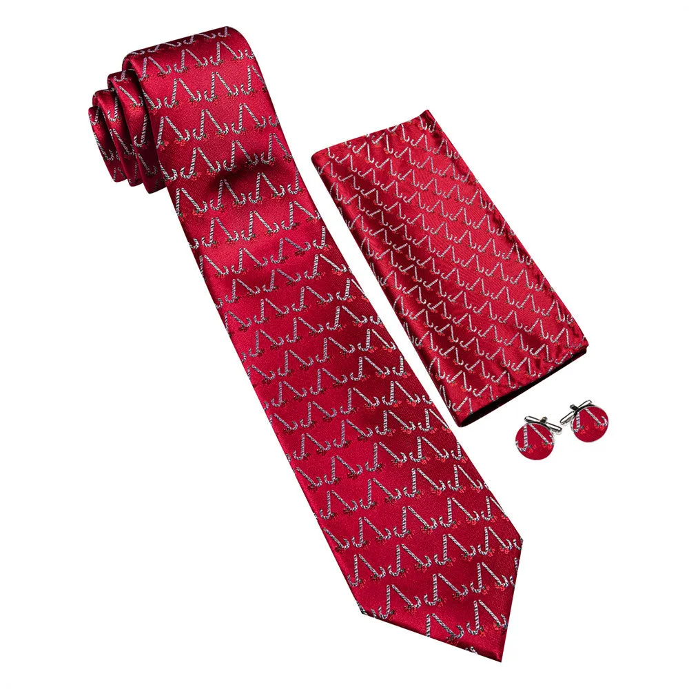 Barry Wang Christmas Red Candy Cane Necktie Hanky Cufflinks Set sold by Barrywang product image thumbnail 4