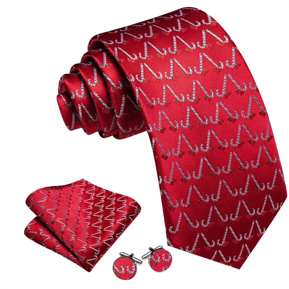 Barry Wang Christmas Red Candy Cane Necktie Hanky Cufflinks Set sold by Barrywang product image thumbnail 2