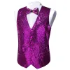 Barry Wang Mens Sequin Top Dark Purple Solid V-Neck Vest Bow Tie Set sold by Barrywang