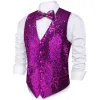 Barry Wang Mens Sequin Top Dark Purple Solid V-Neck Vest Bow Tie Set sold by Barrywang