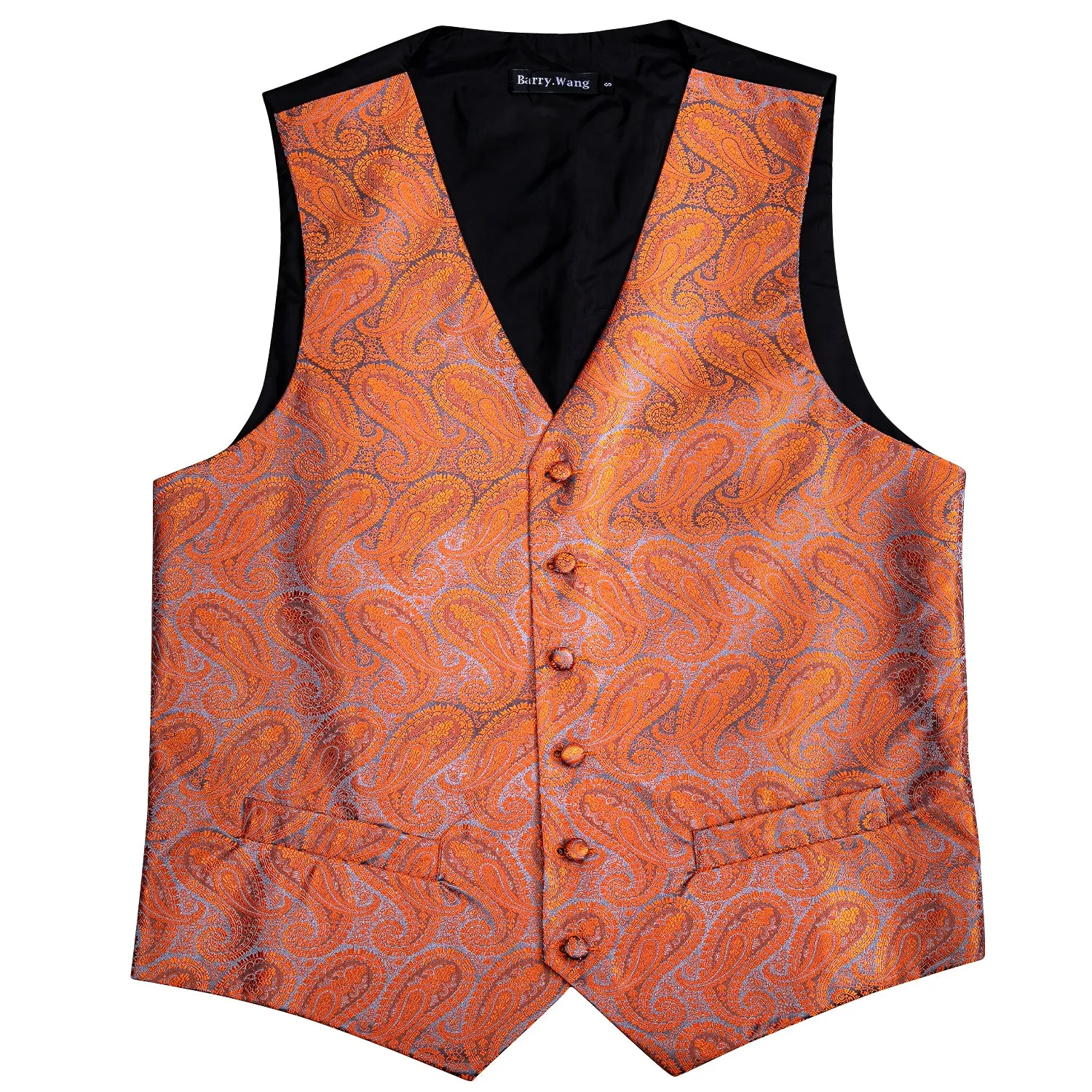 Barry.wang Men's Vest Orange Paisley Silk Tuxedo Vest Necktie Pocket Square Cufflinks Set sold by Barrywang product image thumbnail 5