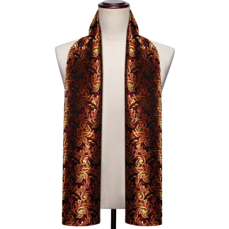 Barry Wang Silk Scarf Dark Wine Red Gold Paisley Scarf Accessory for Men sold by Barrywang