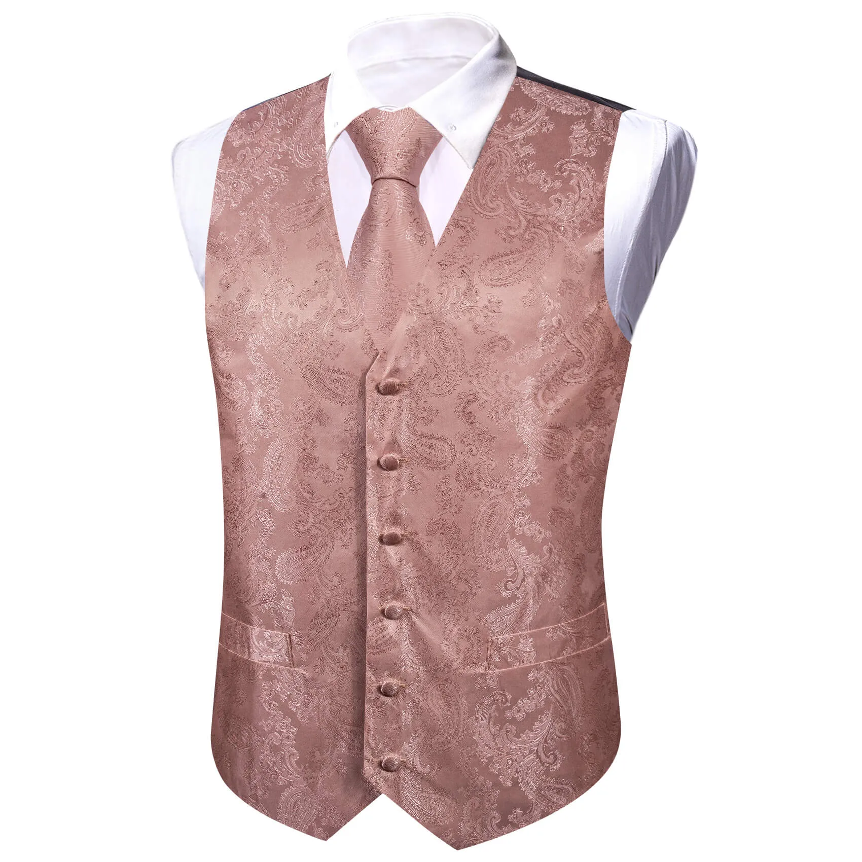 Barry Wang 5pcs Mens Waistcoat Set Dusty Rose Pink Paisley Vest sold by Barrywang product image thumbnail 3