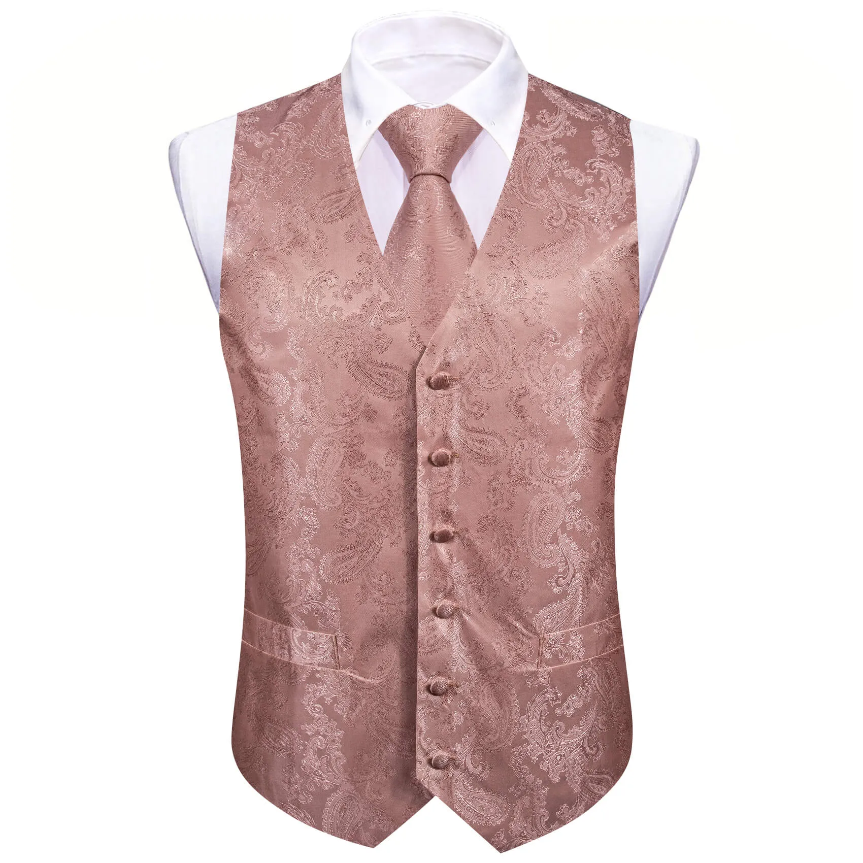 Barry Wang 5pcs Mens Waistcoat Set Dusty Rose Pink Paisley Vest sold by Barrywang product image thumbnail 2