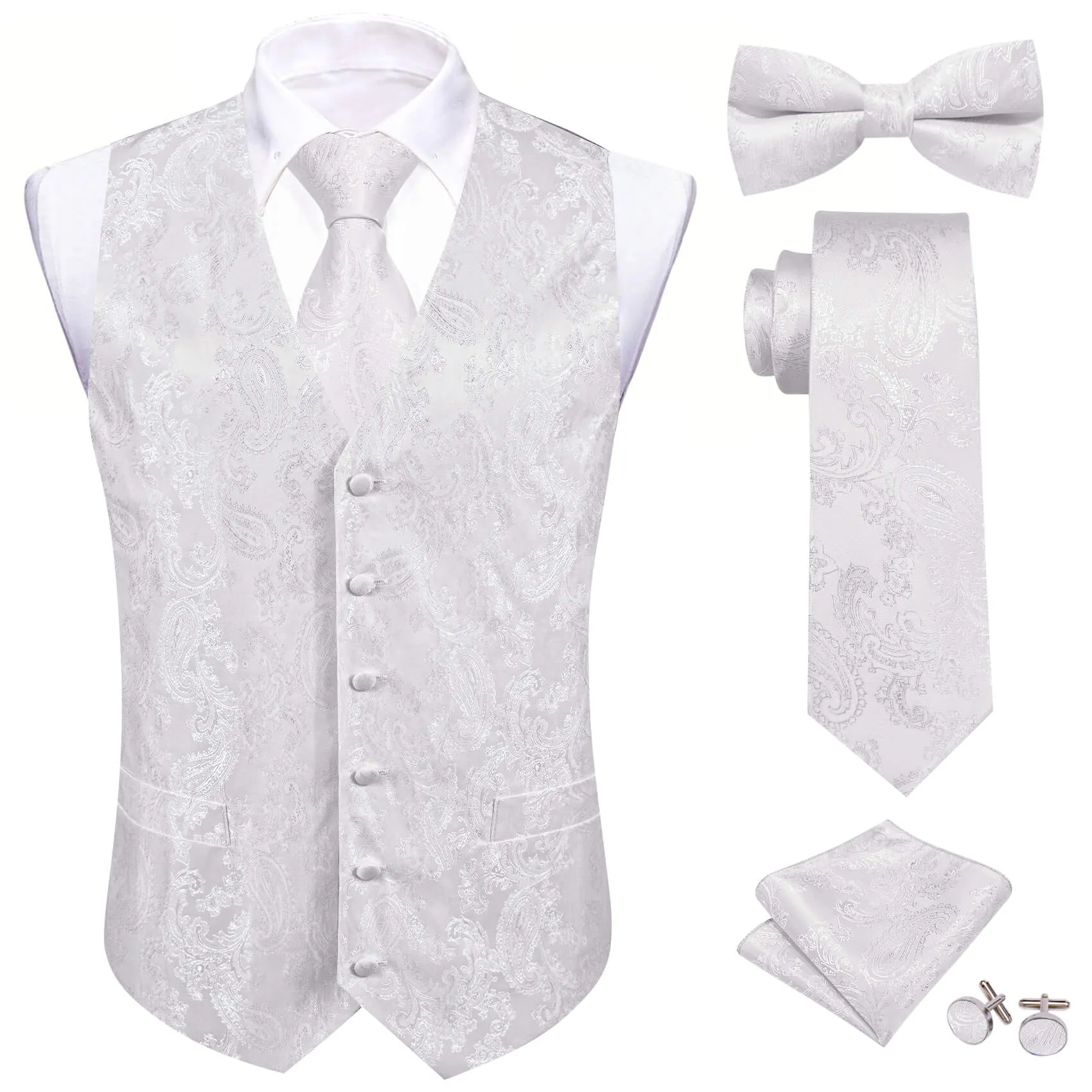 Barry. Wang 5pcs Mens Waistcoat Set GhostWhite Paisley Vest sold by Barrywang