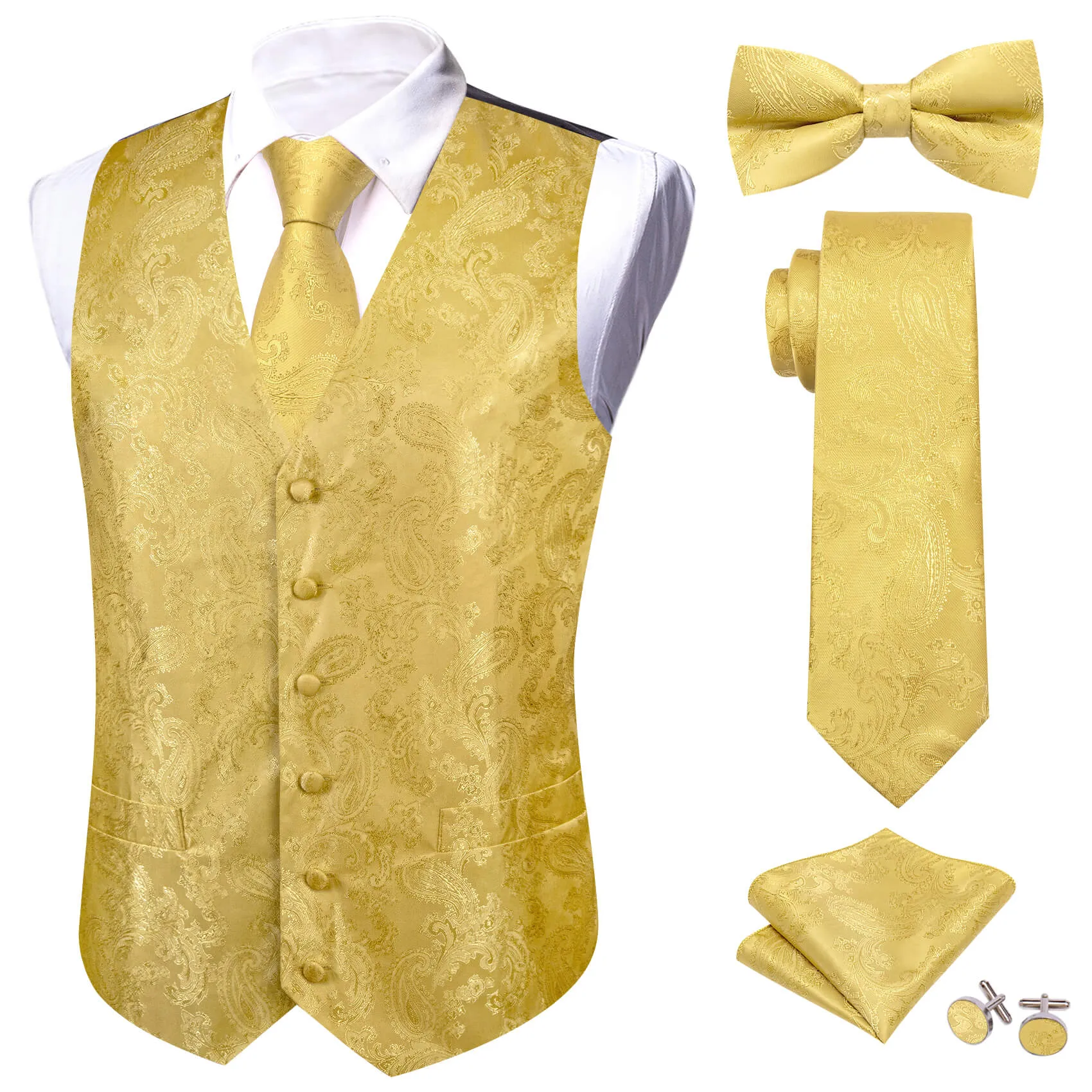 Barry. Wang 5pcs Mens Waistcoat Set Sand Yellow Paisley Vest sold by Barrywang product image thumbnail 4