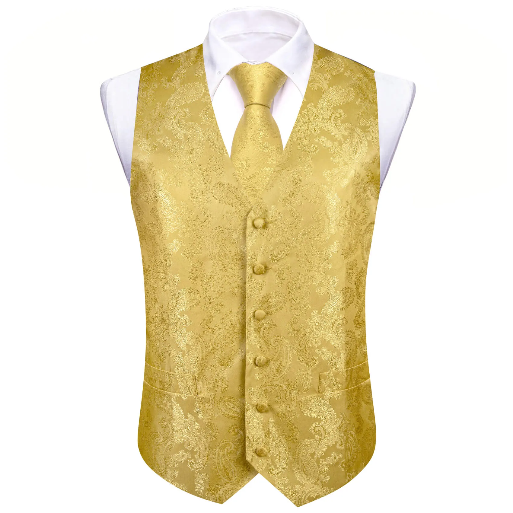 Barry. Wang 5pcs Mens Waistcoat Set Sand Yellow Paisley Vest sold by Barrywang product image thumbnail 2
