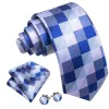 Barry. Wang Blue Tie Gradient Blue Grey Plaid Handkerchief Necktie Set sold by Barrywang