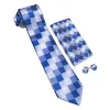 Barry. Wang Blue Tie Gradient Blue Grey Plaid Handkerchief Necktie Set sold by Barrywang