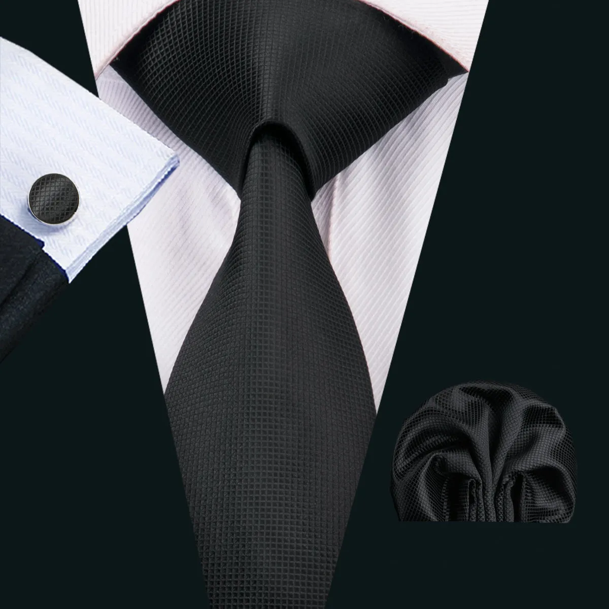 Barry. Wang Solid Tie Pocket Square Cufflinks Set sold by Barrywang product image thumbnail 2